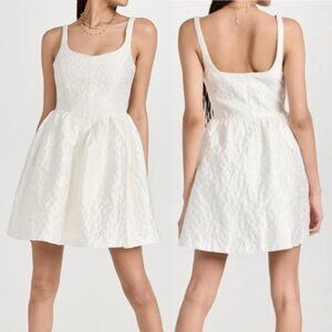 Revolve NWOT Amanda Uprichard White Satin Jacquard Mabel Fit + Flare Dress